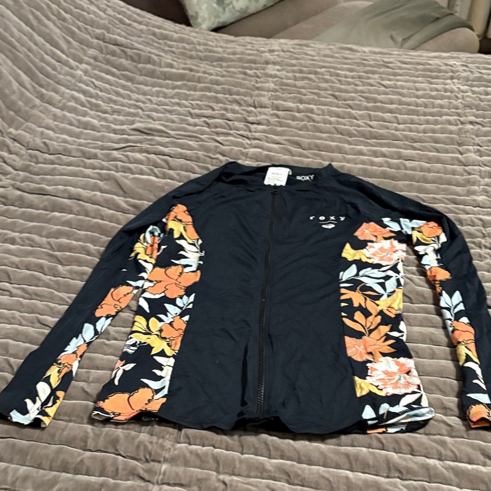 Roxy Black Floral Zip Swim Jacket